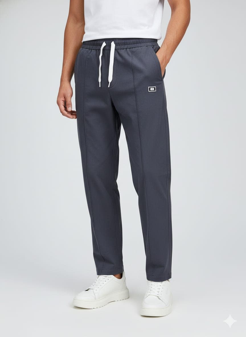 Cotton Drawstring Trousers – Taupe — Grey