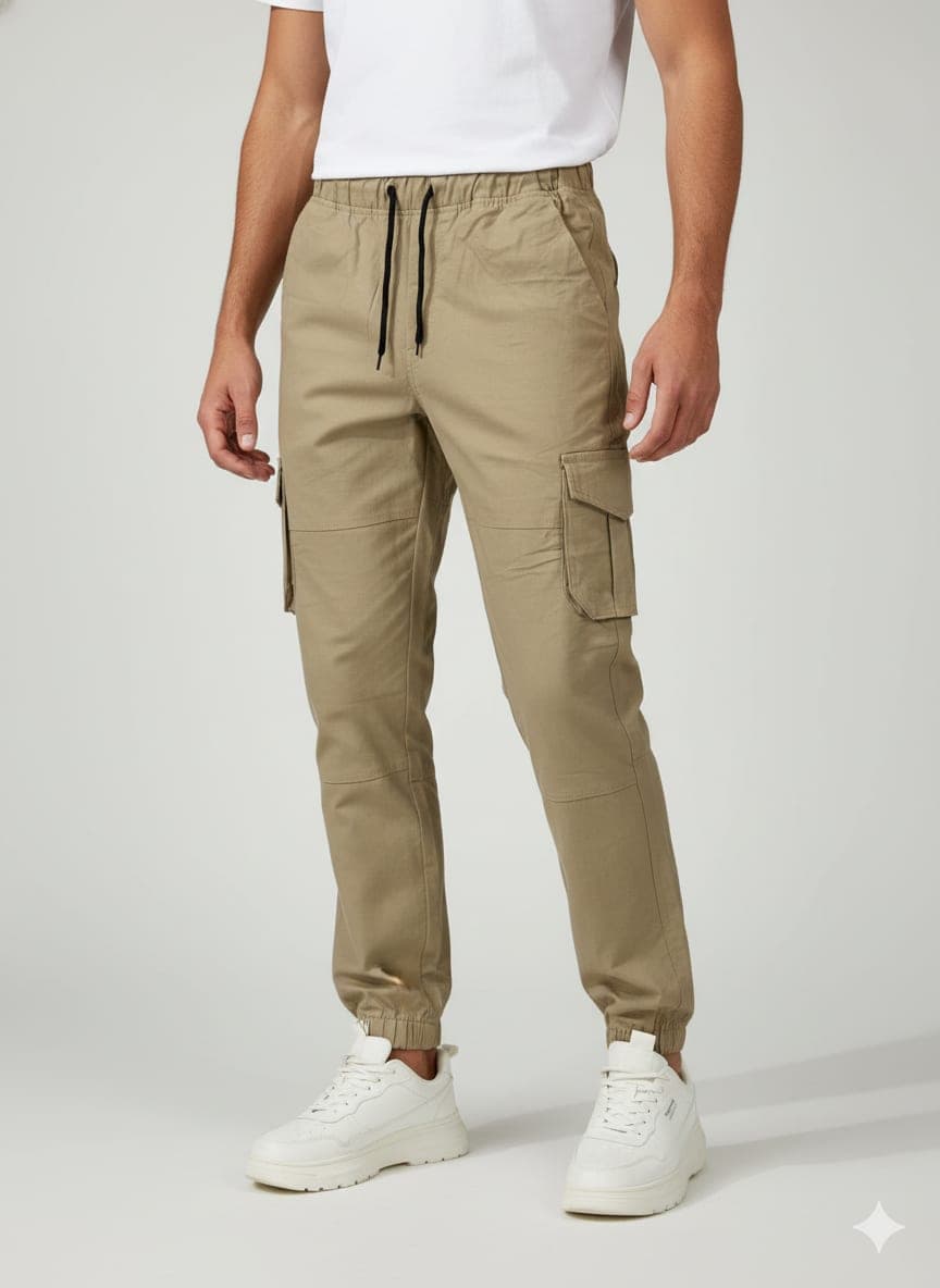 6-Pocket Cotton Cargo Joggers — Khaki