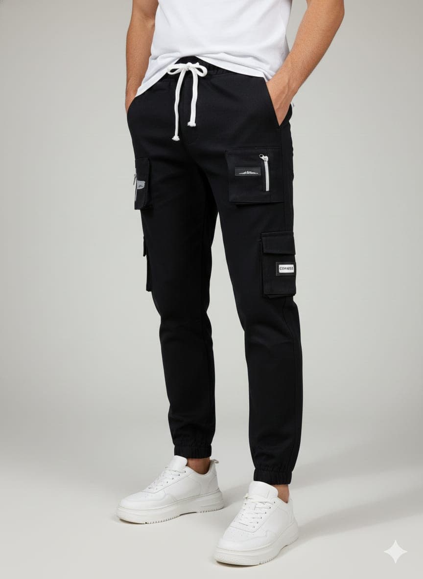 9-Pocket Utility Cargo Joggers — Black