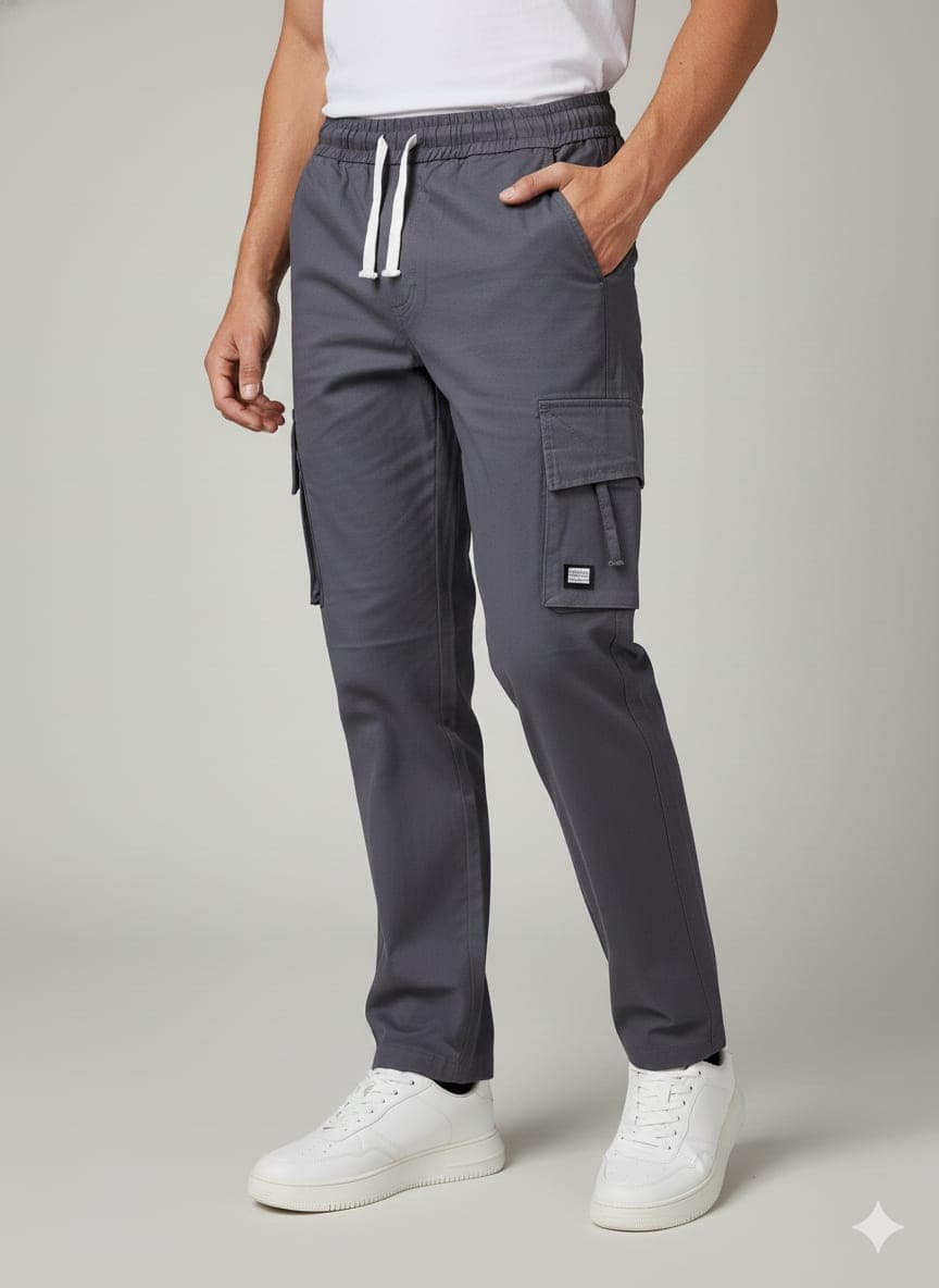 Relaxed Baggy Cotton Cargo Trousers — Grey