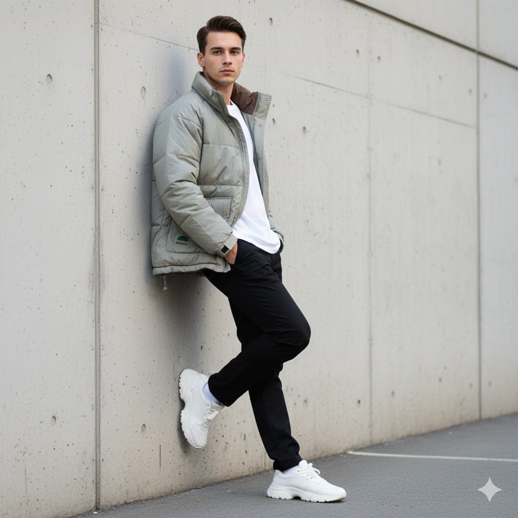 Parachute-Fabric Collar Puffer Jacket — Grey