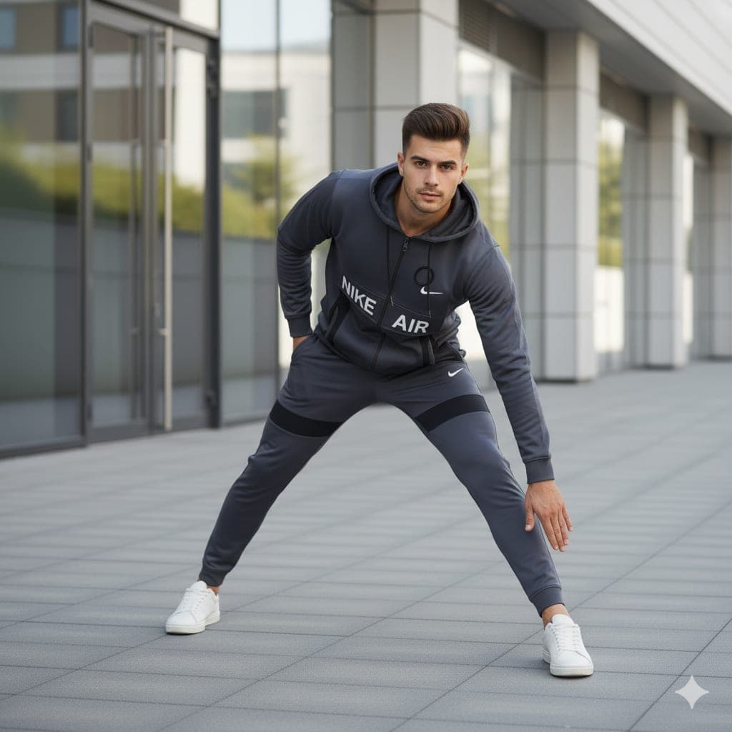Premium Full-Zip Hooded Fleece Tracksuit — Grey