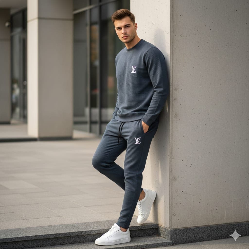 Round Neck Fleece Tracksuit — Grey