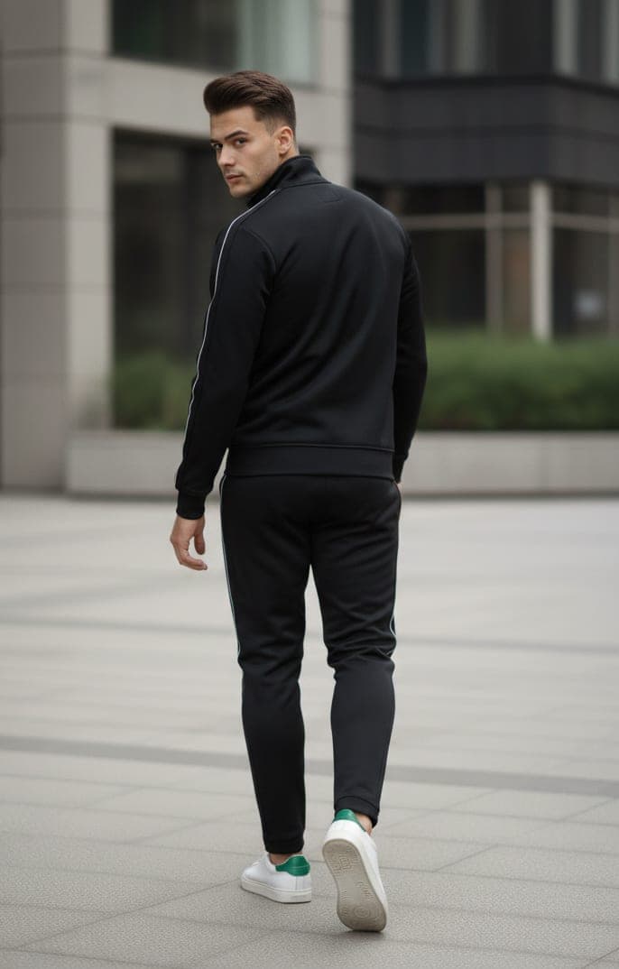 Full-Zip Piped Tracksuit — Stone