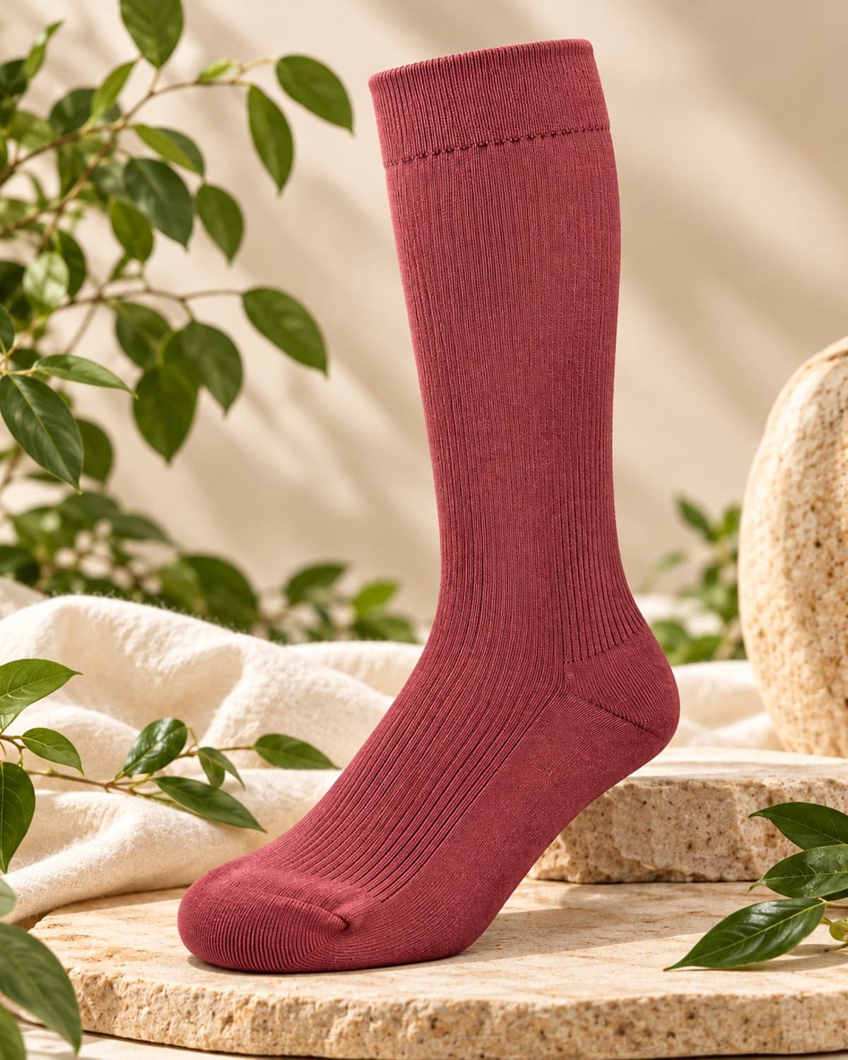 Diabetic Socks – Non-Binding Ribbed Crew Socks (1 Pair) — Dusty Rose